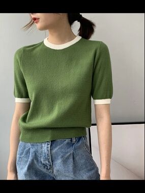 Retro-Style Short Sleeve Ringer Knit Top